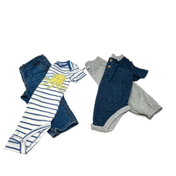 Boys,‎ Blue Jeans, Grey Sweatpants & 2 Bodysuits - Size 12 Month - Picture 1 of 12